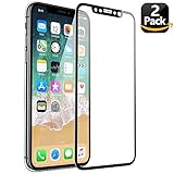 ALCLAP iPhone X Screen Protector (2-Pack), iPhone 10 Tempered Glass 3D Full Coverage Film with PET Soft Edge Frame HD Clear Bubble Free Screen Protector[Lifetime Replacement] for iPhone X/10 (Black)