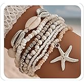 LKingel Bohemian Starfish Bracelets for Women - Adjustable Stackable Beach Bracelets, Handmade Stretchy Beaded Summer Jewelry, Perfect for Surf & Waterproof Fun