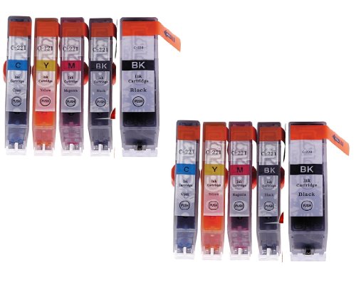 10 Pack - Toners & More Compatible Inkjet Cartridge Set for Canon PGI-220 & CLI-221 PGI220 CLI221, PGI-220BK Large Black, CLI-221BK Small Black, CLI-221C Cyan, CLI-221M Magenta, CLI-221Y Yellow, Compatible with Canon PIXMA IP3600, IP4600, MP620, MP980, MX860, MP560, IP4700, MP640, MP990, MX870, MP640R, MP620B