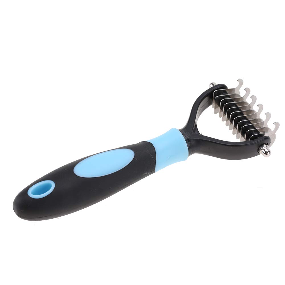 Double-Sided Blade Pet Grooming Rake for Dogs, Cats & Puppies - Detangling Comb to Remove Loose and Tangled Hair, Blue