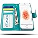 AMOVO Case for iPhone SE [2 in 1], iPhone SE Wallet Case [Detachable Wallet Folio] [Premium Vegan Leather] iPhone SE 5 5S Leather Case with Wrist Strap (Aqua)