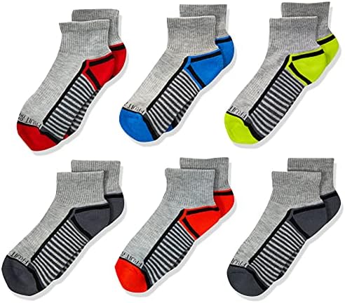 Fruit of the Loom Boys' 6-Pair Half Cushion Ankle Socks, gray assort ...