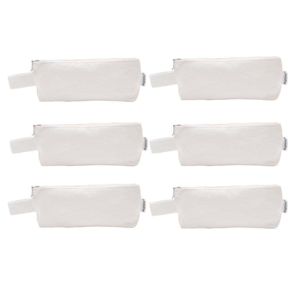 Augbunny Multi-Purpose 100% Cotton 12oz Canvas Zipper Pen Pencil Stationery Case Bag Cosmetic Makeup Pouch 6-Pack