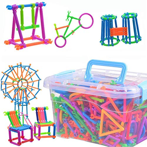 Auch 500pcs Construction Building Blocks Set Learning STEM Toy Children DIY Interlocking Magic Sticks 3D Geometry Shapes Educational Stacking Puzzle Toys with Storage Box for Boys Girls - Thumbnail 6