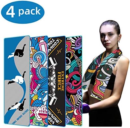 Crenics 4 Pack Print Cooling Towel 40x12 Inches, Ice Towel, Soft Breathable Chilly Towel, Microfiber Towel for Yoga, Sport, Running, Gym, Workout,Camping, Fitness, Workout & More Activities