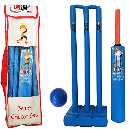 CE Cricket Equipment USA Beach Cricket Set for Kids Plastic Water Proof Contents Bat, Ball, Stumps, Bail and Carrying Bag, Kids Size 6