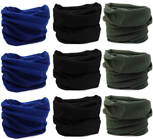Kingree 9PCS&6PCS Solid Color Magic Scarf, Seamless Bandanas Tube, High Elastic Headband with UV Resistance (3x3 Solid Color (1))