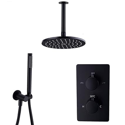 Shower System Ceiling Mounted Brass Round Thermostatic Faucets