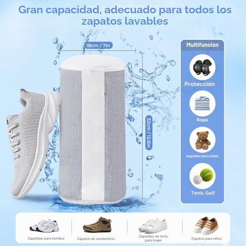 Teletrogy 2-Piece Slippers Washing Bag with Zip, Washable Laundry Bag in Mesh Chenille Fabric, Reusable and Anti-deformation, Grey, 19.5 x 13.5 x 11.3 cm, Large Size