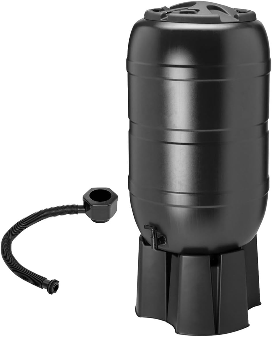 Charles Bentley 210L Water Butt Set with Tap Stand Filler Kit Black