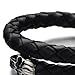 Elastic Adjustable Men's Black Braided Leather Wrap Bracelet Wristband with Steel Skull Silver Black