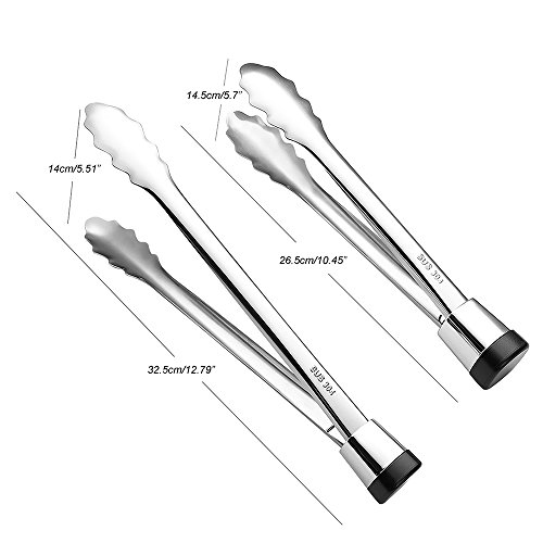 ANG Stainless Steel Kitchen Tongs Set of 2-10.5'' and 12.5'',Locking Standing Food Tongs for Salad,Barbecue,Toast Bread,Pastry,Sandwich