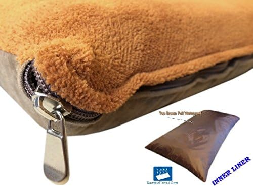 DIY Do It Yourself Comfort Luxurious Brown Coral Fleece Plush with Suede Fabrics Pet Dog Bed Pillow Cover + Internal Inner Waterproof Resistant Case Set for Medium Large Dogs - COVERS ONLY Flat Style (Brown Fleece, 47''x29'')