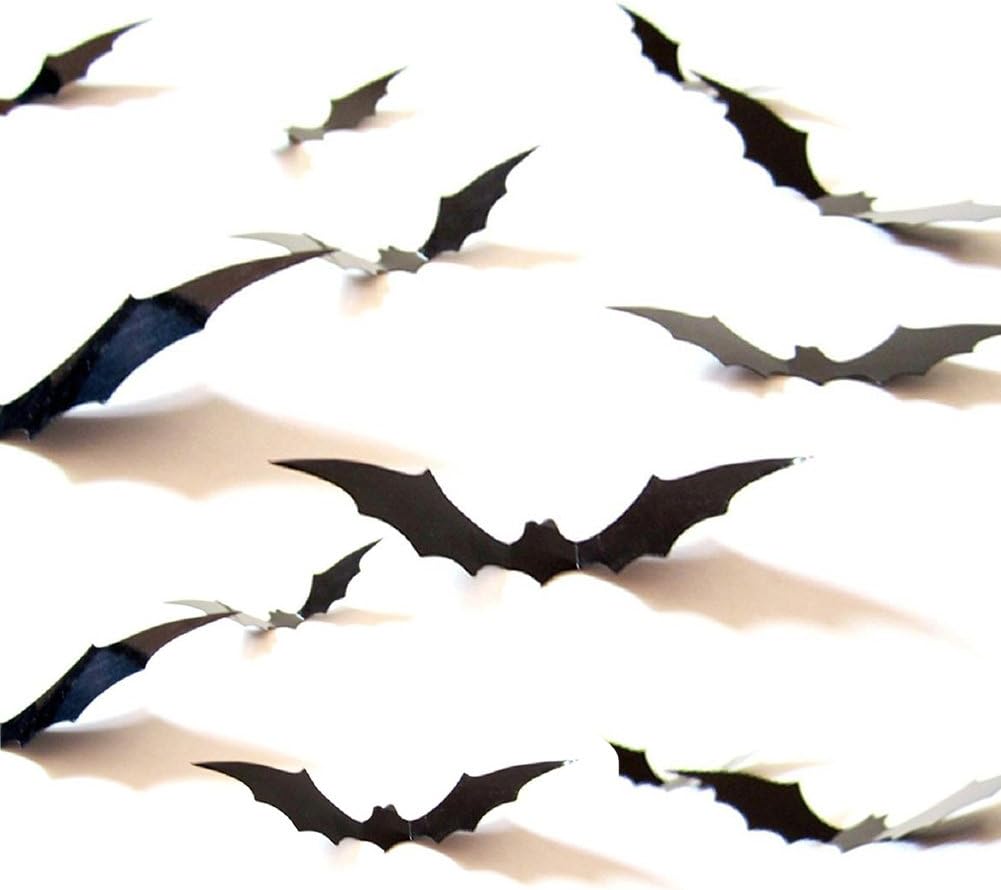 HOZZQ DIY Halloween Party Supplies PVC 3D Decorative Scary Bats Wall Decal Wall Sticker, Halloween Eve Decor Home Window Decoration Set, 28pcs, Black: Toys & Games