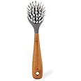 Full Circle Tenacious C Cast Iron Brush and Scraper with Bamboo Handle – Skillet Scrubber with Tough Nylon Bristles, Grey, On