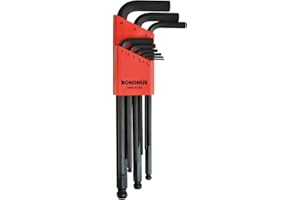 Bondhus 10999 Metric Ball End Hex Keys, Set of 9 L-Wrenches, Sizes 1.5 to 10mm