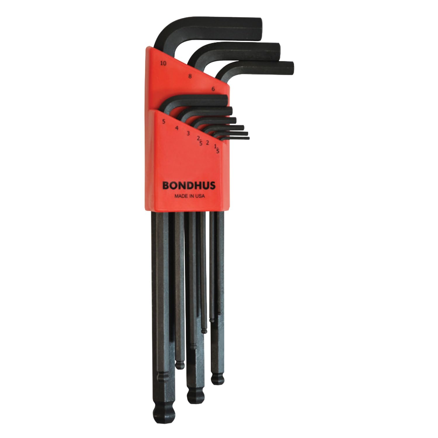 Bondhus 10999 763MBLX9 9pc Hex Key Set Ball End 1.5-10mm, Red, 1.5~2~ 2.5~3~ 4~5~ 6~8~ 10mm
