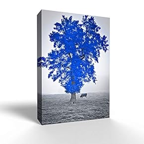 Blue and Black Abstract Colorful Tree Painting Wall...