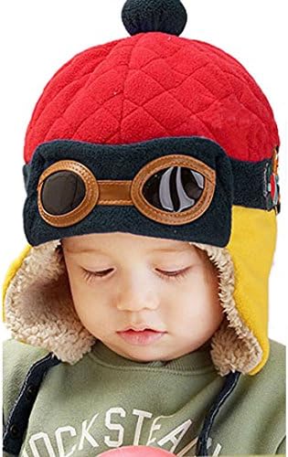 Fullkang Baby Boys Earflap Hat, Winter Warm Pilot Aviator Crochet Caps (Red)