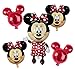 Minnie Mouse Theme Party Balloons - Birthday Balloon Set Baby Shower - Jumbo Mickey Body Small Heads - Red Black White Mylar Decorations - Combined Brands Bundle with Ribbon by Jolly Jon ®
