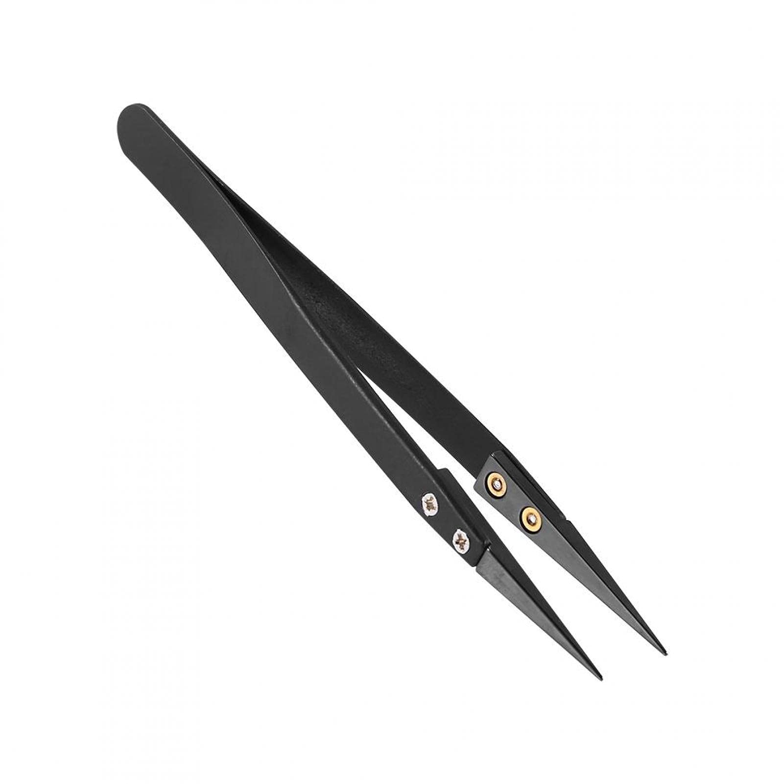 Ceramic Tweezers, Stainless Steel Ceramic Pointed Tip Tweezer Heat Resistant Anti-Acid Anti-Static