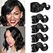 AMELI Body Wave 4 Bundles With Closure Short Human Hair Weave Bundles With Free Part Lace Closure 8A Brazilian Hair 8 inch Natural Color (8 8 8 8+8 closure)