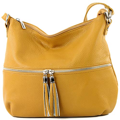 modamoda de - ital. Leather bag Leather bag Shoulder bag Leather T159, Colour:Mustard Yellow
