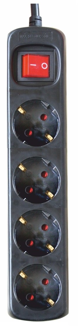 - Regleta Enchufe con 4 Tomas con Interruptor, Negro, 4 Enchufes, Cable de 1,5 Metros, Protección Infantil, Toma de Tierra