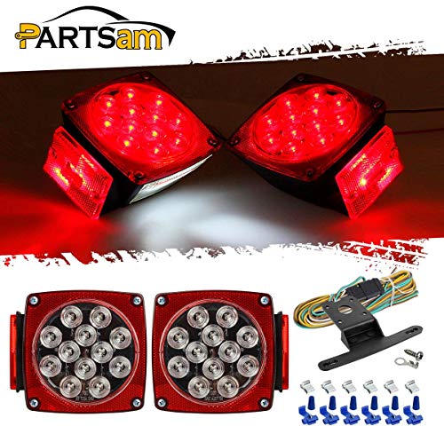 Partsam 12V Clear Lens Red LED Submersible Trailer Tail Light Kit for Under 80 Inch Boat Trailer RV Marine, Submersible Trailer Light Kit Square Waterproof 12V for Boat Heavy Duty Led Trailer Lights