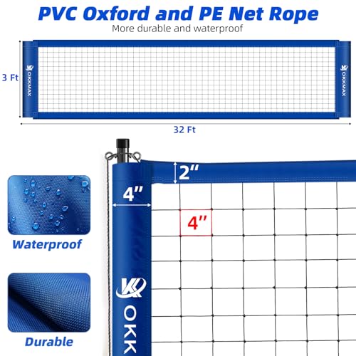 Professional Outdoor Volleyball Net Set with Adjustable Poles & Anti-Sag Design, Portable Volleyball Net Includes Beach Fixed Plate, Scoreboard, Boundary Line & Carry Bag for Backyard Beach