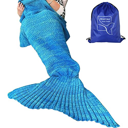 Heartybay Crochet Mermaid Tail Blanket for Adult, Super Soft All Seasons Sleeping Mermaid Blanket (71"x35.5") - Blue
