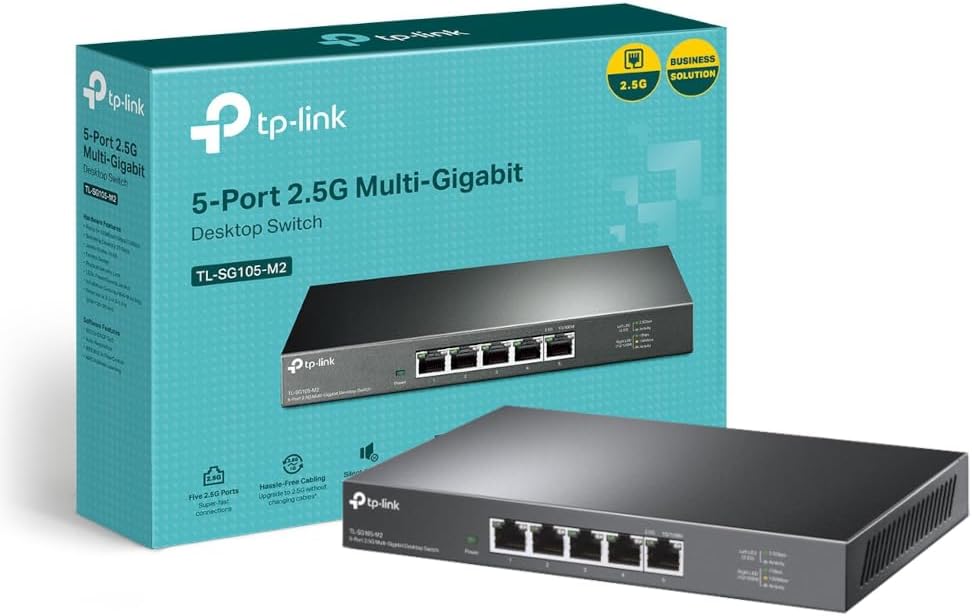 TP-Link TL-SG105-M2 5-Port 2.5Gbps Network Switch Plug Play Desktop Metal Casing