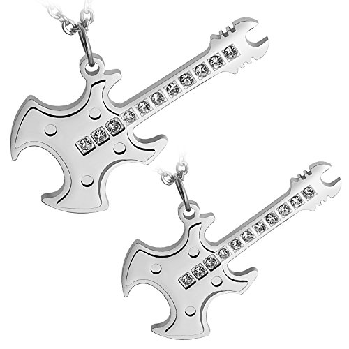 Aienid Couple Necklace for Him and Her Stainless Steel Electric Guitar Wholehearted Love Pendant