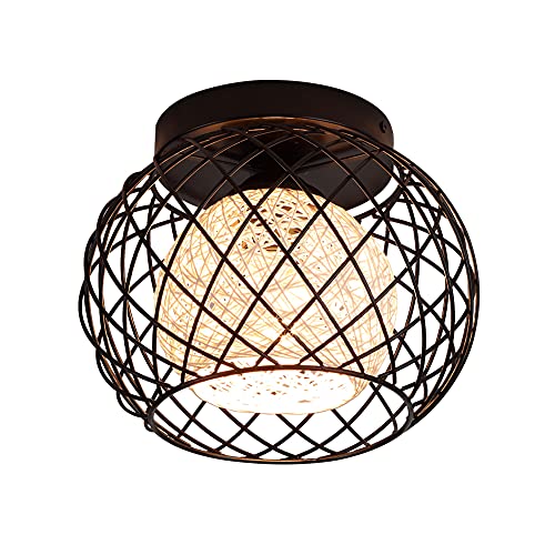 WOWEWA Moderne Plafonnier Industrielle Retro en Métal Cage Fer Noir,Plafonnier Vintage lustre Suspension Luminaire E27 pour Entrée,Porche,Couloir,Salle à Manger