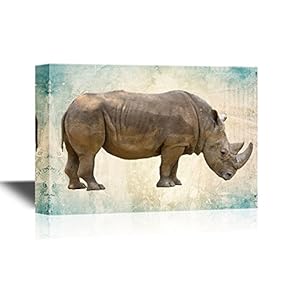 Wild Animal Canvas Wall Art - A Rhino on Abstract Background - Gallery Wrap Modern Home Art | Ready to Hang - 12x18 inches