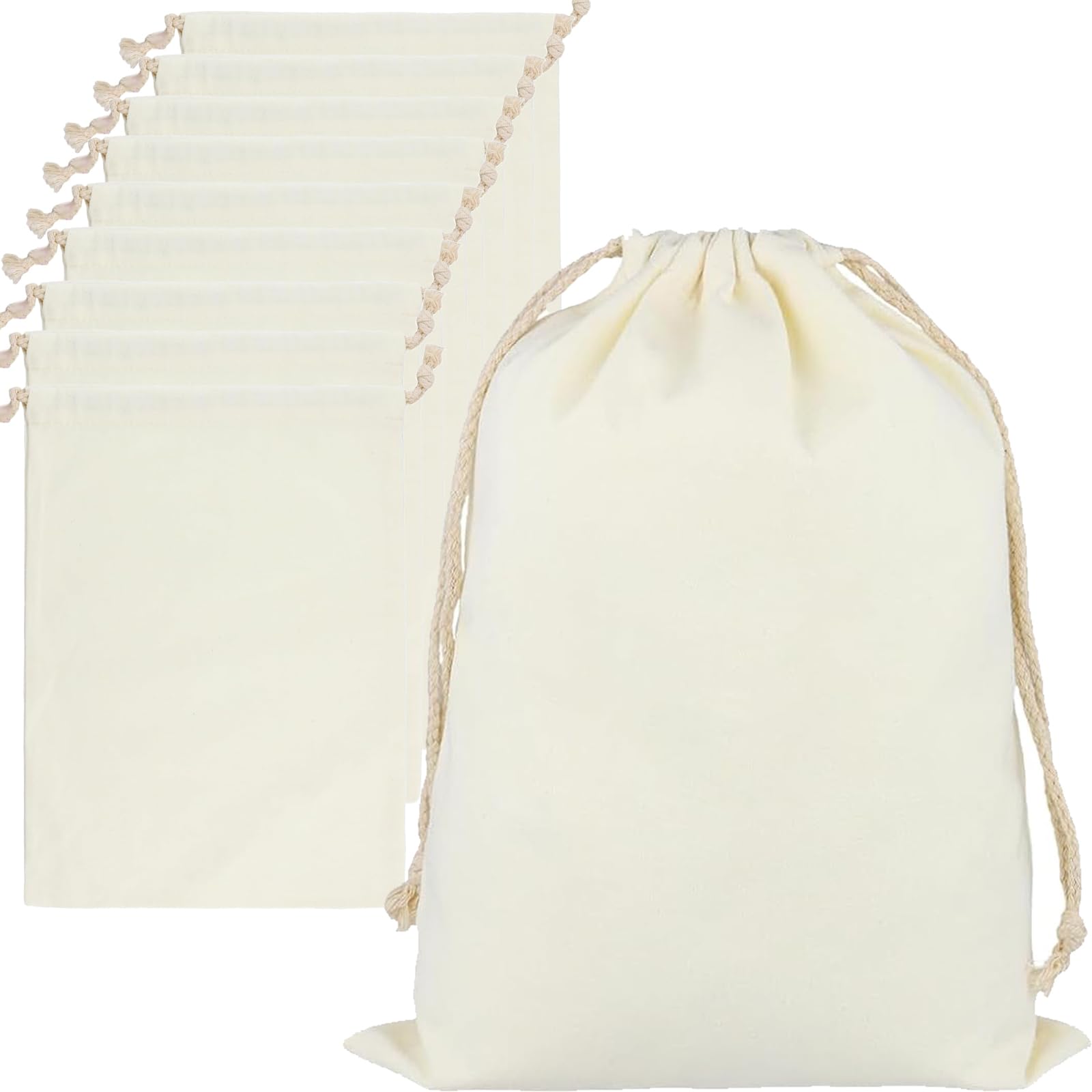 MOUYAT 10PCS Cotton Drawstring Bag, 40 x 30cm White Cotton Storage Bag with Drawstring, Large Laundry Bags, Reusable Dust Bags for Handbags, Vegetable