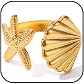 IQIC Shell Starfish Ring for Women Opening Adjustable Finger Shell Ring Irregular Ocean Series Starfish Ring Dainty Seashell Wave Stacking Rings Summer Beach Ocean Jewelry