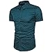 MUSE FATH Men's Printed Dress Shirt-100% Cotton Casual Short Sleeve Shirt- Button Down Point Collar Shirt-Green New-M