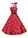 Red 40s 50s Halter Flock Black Tattoo Rockabilly Party Prom Dress