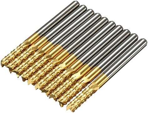 Drillpro 10pcs 3.175mm Titanium Coated Carbide End Mill Engraving Bits For CNC Rotary Burrs