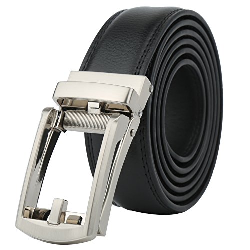 Men s Genuine Leather Ratchet Dress Belt with Automatic BuckleFits Waist Size 28  -44   (Chrome Buckle)