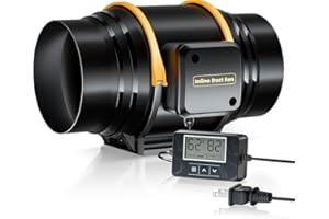 QICRAFE 6 Inch Inline Duct Fan, 406 CFM Ventilation Exhaust Fan,Button Control,with Temperature and Humidity Controller,Ideal for Cooling Boosters,Grow Tents and Hydroponics