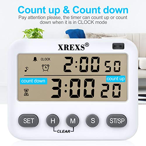 4 in 1 Kitchen Timer Digital Cooking Timer - XREXS Class Timer LCD Screen Clock Alarm Count up and Down Kitchen Timer for Cooking/Meeting/Learning/Yoga Batteries Included (218) - Thumbnail 2