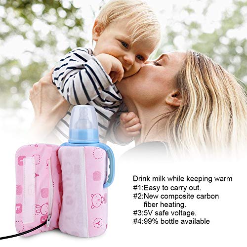 Baby Bottle Warmer - USB Portable Travel Mug Milk Heater Bottle Heater Feeding Bottle Infant Storage Bag (Color : Pink) - Thumbnail 6