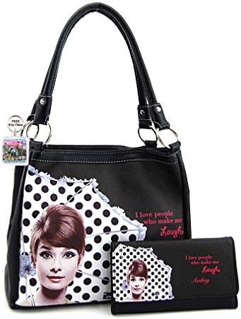 Audrey Hepburn Medium Purse Wallet Set, Plus Keychain (Black)