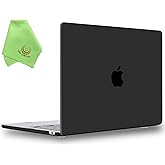 UESWILL Case for MacBook Air 13/13.6 inch M4 M3 M2 Case 2022 2023 2024 2025 Model A2681 A3113 A3240 with Touch ID, Matte Hard Shell Cover + Microfiber Cleaning Cloth, Black