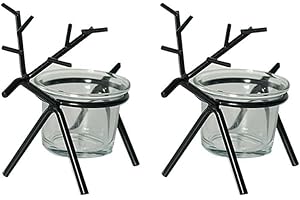 Holibanna 2 Pack Reindeer Tea Light Candle Holders Glass Votive Candle Holder Christmas Table Decorations Centerpieces for Party Dining