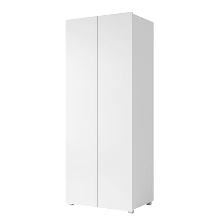 Mirjan24 Kleiderschrank Calabrini BR09, Drehtürenschrank mit Kleiderstange, Farbauswahl, 2-türig Schrank, Garderobe (Weiß/Wei