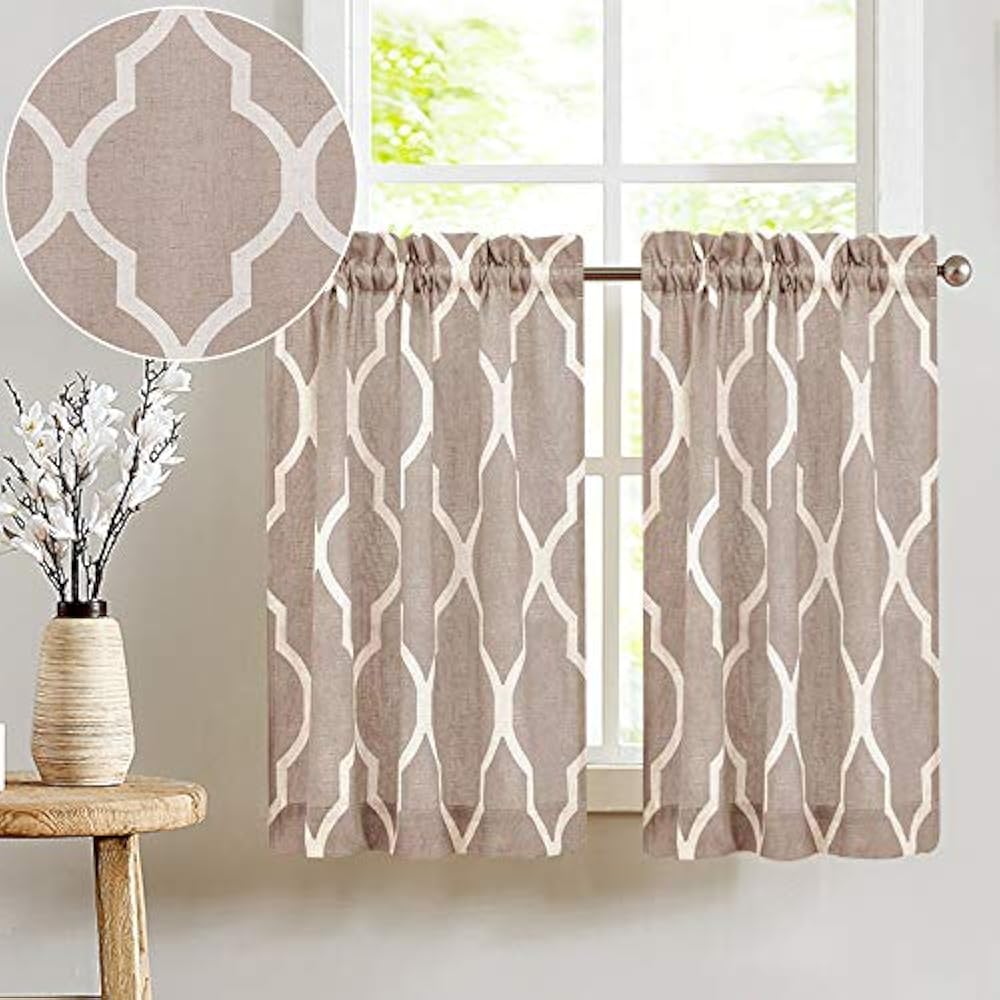 Moroccan Tile Print Cafe Curtains Quatrefoil Kitchen Tiers 45