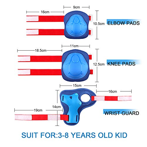 Kids/Youth Knee Pad Elbow Pads Guards Wrist Guards Protective Gear Set for Rollerblade Roller Skates Cycling BMX Bike Skateboard gs Scooter Riding Sports,Toddler for Multi-Sports(Age3-7) BlueRed